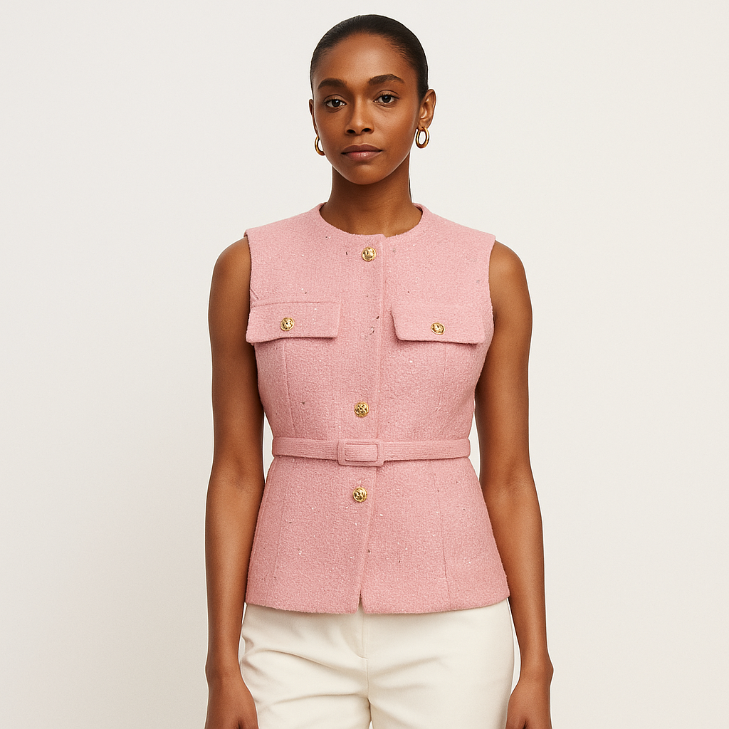 Tweed vest met riem Nu 1+1 Gratis