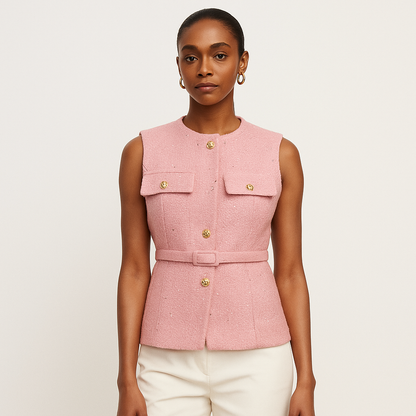 Tweed vest met riem Nu 1+1 Gratis
