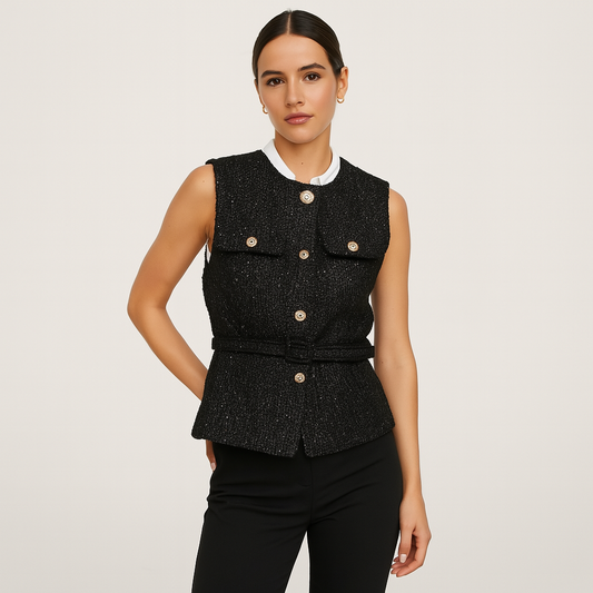 Tweed vest met riem Nu 1+1 Gratis