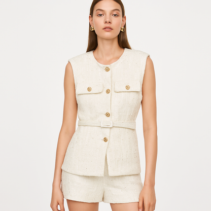 Tweed vest met riem Nu 1+1 Gratis