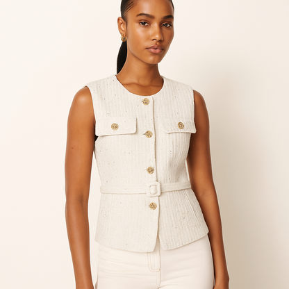 Tweed vest met riem Nu 1+1 Gratis